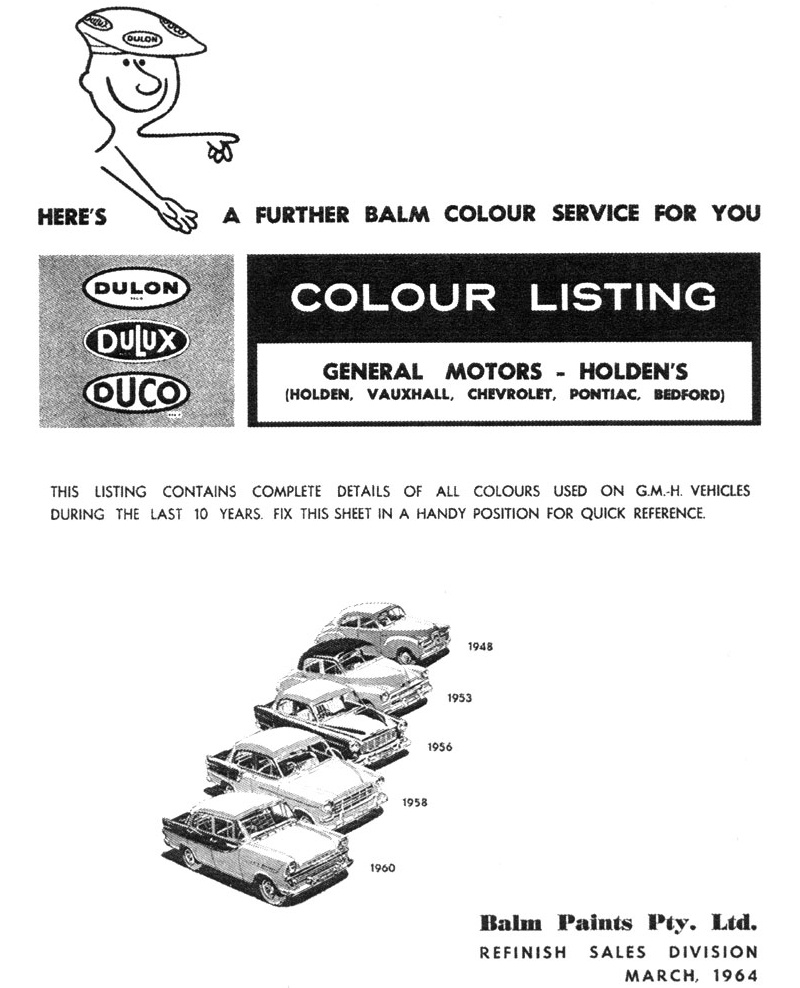 1955 Holden Paint Charts and Color Codes