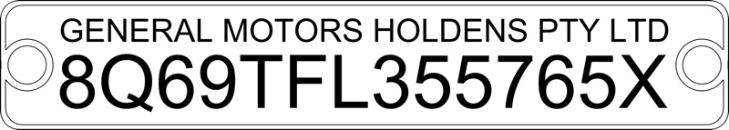Holden HQ to WB VIN Plate